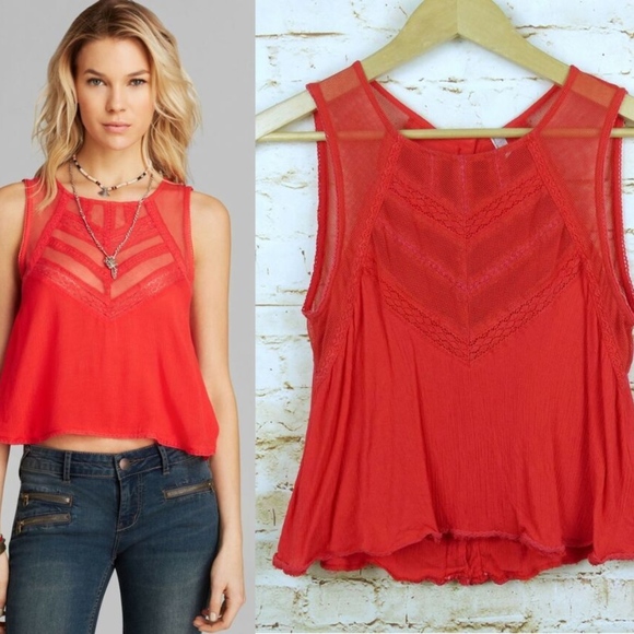 Free People Tops - Free People Red Shellshocked Tank